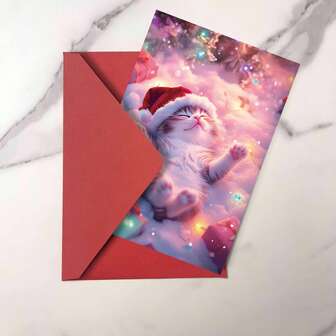 1pc/2pcs Funny Cat & Dog Christmas/Birthday Cards, Winter Theme, Perfect Gift For Animal Lovers, With Envelopes, Suitable For Family, Friends, Daughter, Niece, Granddaughter, High-Quality Thick Card Paper, Comfortable Texture