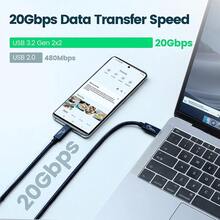 USB3.2 20Gbps 240W Data Cable, USB Type-C Interface, Supports 20Gbps Data Transfer, 240W/100W Fast Charging, USB3.2 Gen2x2 Interface, Supports 8K/4K Audio/Video Transmission, PD240W QC4.0/QC5.0 Fast Charging, Compatible With Macbook And 17 Pro - Black - View 2