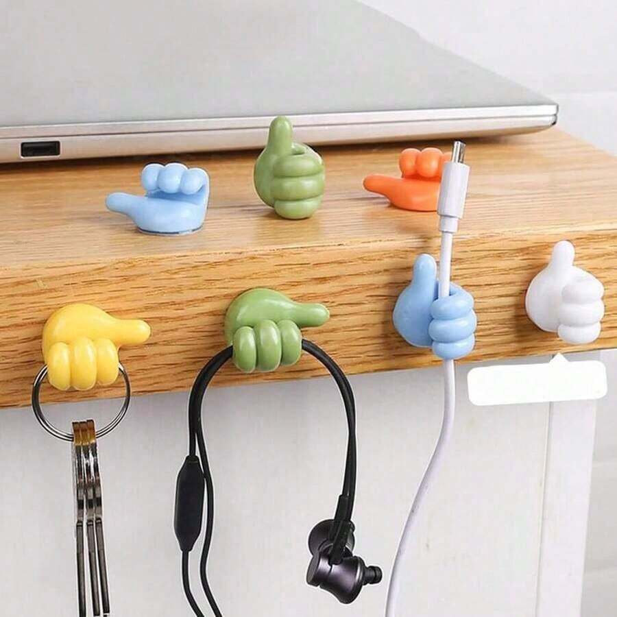 20 件自粘挂钩、拇指挂钩、粘钩、浴室挂钩、充电线固定器、电线整理器，适用于家庭、办公室、书桌、汽车、礼物创意（拇指 - 20 件） - 彩色 - 查看 1