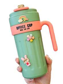 Caneca Térmica De Aço Inox 650ml Com Alça e Termômetro Digital Copo Térmico Para Trabalho ou Escola - Verde Escuro - Visão 2