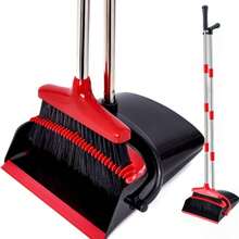 Broom And Dustpan Set, 52-In Long Adjustable Handle Broom Dustpan Combo With Dustpan Teeth To Automatically Clean Hair Suitable For Home Kitchen Office Hall Floor - Đen so với Đỏ - Xem 10