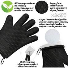 Guantes de Barbacoa, Guantes para Horno 800 ° C/1472 ° F, Guante Cocina de Cocina Unisex 28cm x 20cm(11x7.8), Guantes Cocina Antideslizantes para Barbacoa, Cocción, Horneado (Negro) - Negro - Ver 2