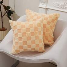 1 buc. Husă de pernă artizanală din pluș cu model în carouri, husă de pernă simplă pentru decorul casei pentru canapea în sufragerie, husă de pernă moale și confortabilă