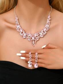 3 件套女士珠宝套装、项链和耳环、奢华水晶装饰，适合礼服 - 彩色 - 查看 16