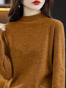New Turtleneck Knitted Sweater For Women, Tight Fitted, Versatile Autumn/Winter Base Layer - Brown - View 4