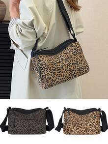 1 件女士时尚豹纹多口袋斜挎包，可调节肩带，适合休闲、购物、旅行、通勤 - 彩色 - 查看 2