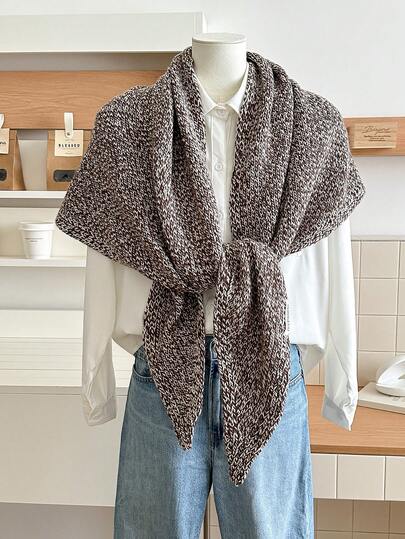 Écharpe triangulaire surdimensionnée en laine mélangée épaisse pour femme, douce et à la mode, style européen polyvalent, idéale pour l'automne et l'hiver.