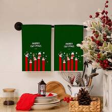 2/4 peças, Festa de Natal, Natal Feliz, Pano de Cozinha Superabsorvente, Secagem Rápida, Toalha de Poliéster Estampada com Elemento de Raposa de Natal, Pano de Limpeza de Cozinha, Pano, Utensílios de Cozinha. Presente de Natal!