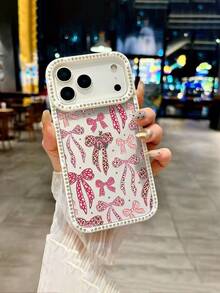1pc Shiny Mobile Phone Case Pink Leopard Ribbon Bows Pattern  17 Pro Max Mobile Phone Case, Double-Sided Frame Mobile Phone Case With Diamonds, Mobile Phone Case Suitable For  17 16 15 14 13 12 11 Pro Max Plus - Nhiều màu - Xem 2