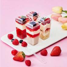 5个/套 3盎司/90毫升方形迷你甜点杯，透明塑料派对零食碗，适合生日婚礼派对 - 透明 - 查看 3