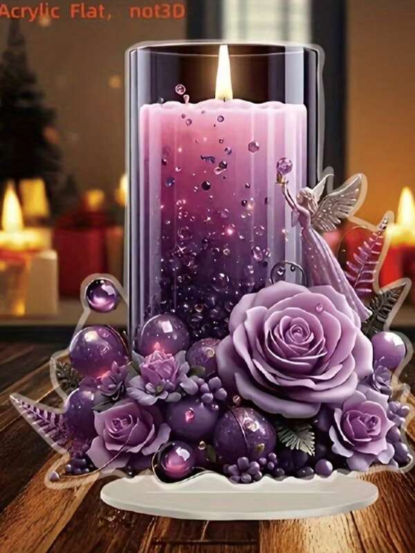 Multi-Functional Purple Prayer Candle Decor - Ideal For Christmas And New Year's Desktop Display, Perfect Holiday Gift, Acrylic 2D Flat Multi-Purpose Home Decor