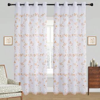 Juego de 2 Cortinas Transparentes Bordadas con Flores Elegantes para Sala, Habitación y Ventanas, Decoración de Hogar Moderna