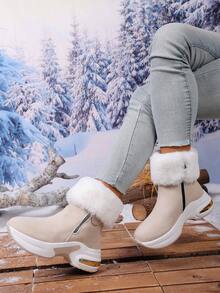 Botas de tobillo con forro térmico para mujer, botas deportivas casuales para otoño/invierno, nuevas botas de media pantorrilla con suela gruesa, botas versátiles y con estilo británico forradas y cálidas para mujer en invierno
