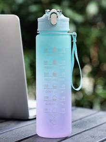1pc 280ml/750ml/2000ml Large Capacity Purple Gradient PC Water Bottle, With Sticker Sports And Fitness Portable Straw Cup, For Home And Travel Outdoor Use