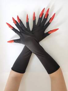 1 Pair Black Halloween Long Fingernail Witch Gloves, Role Play Prop Accessories Claw Gloves For Witch Performance, Suitable For Holiday Parties, Masquerades, Nightclubs, Halloween, Christmas Gifts Autumn Fall Winter Fall Arm Warmers - Multicolor - View 11