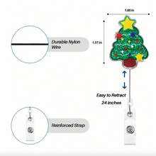 1Pc Cute Cartoon Christmas Acrylic Christmas Tree, Santa Claus, Snowman, Bell, Christmas Stocking, Gingerbread Man Pattern Element Telescopic Buckle Accessory Fashion Decoration, Suitable For Card Holders, Work ID Cards, ID Cards, Student Cards, Access Cards, Keychains, Backpack Decoration