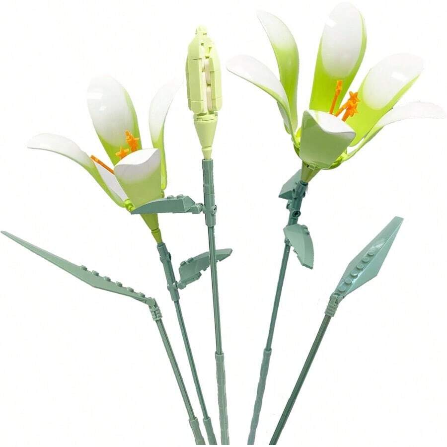 Lily Flower Building Kit For Adults Flower Bouquet Building Block Set Artificial Flowers Mini Building Bricks For Gifts Home Decor Botanical Collection White