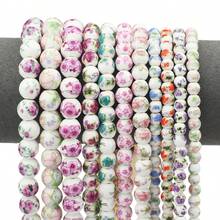 6/8/10mm Floral Patterned Ceramic Beads Mix, Round Loose Spacer Beads For Jewelry Making DIY Bracelets Necklaces