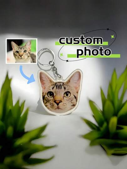 1PC Custom Dog/Cat Portrait Keychain – Upload Pet Photo & Name, Double-Sided Acrylic, Cat Loss Memorial Gift, Fast Ship, Christmas, Halloween, Rainbow-Bridge Keepsake, Car Keys, Bag Tag, Office Desk, Dorm, Travel Accessory
