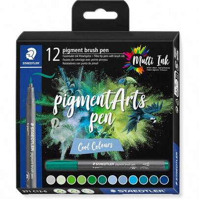 Brush Pen Pigment Arts Premium Drawing Ink Brush Tip For Variable Line Width Waterproof QuickDrying 12 Brush Pens In Assorted Colours In Cardboard Case 371 C126
