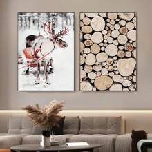 Pictură pe pânză cu peisaj de iarnă și zăpadă, artă de perete, elan, pin, peisaj din lemn, poster și imprimare pentru decor modern de Crăciun pentru casă - Multicolor - Vizualizare 4