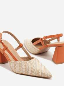 Woven Slingback Heels - Boho Chic Summer Sandals For Women - Orange - View 6