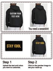 Customized Plus Size Men's Hoodie With Personalized Text, Upload Your Own Text/Name/Blessing/Holiday/Anniversary, Personalized Text Customization, Birthday/Valentine's Day/Father's Day/Party Anniversary/Birthday Gift, Black Plus Size Sweatshirt, Best Friend Gift, Anniversary Gift, Company Team Building Uniform Customization - Black - View 4