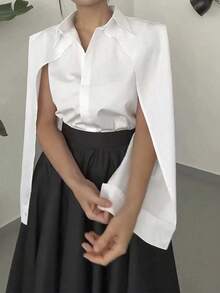 Chemise décontractée à manches longues fendue et boutonnée, couleur unie, pour femmes, printemps/été