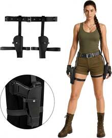 Thigh Holster Women, Adjustable PU Leather Leg Holster And Belt Gun Holster Halloween Cosplay Policewoman Costume - màu đen - Xem 11