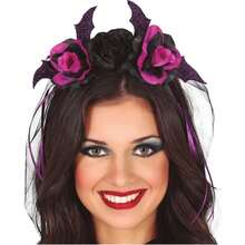 Fiestas Guirca Serre-tête de fête avec fleurs noires et lilas, Accessoire pour costumes et fêtes à thème, Voile en tulle à la mode, Parfait pour Halloween, cosplay et événements spéciaux - Multicolore - Voir 3