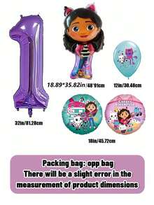 Tema de Gabby's Dollhouse - Globos de película de aluminio de alta calidad con forma de Gabby + Nuevos globos de látex impresos + Globos de película de aluminio digital morados, globos de látex morados, azules, blancos y rosas, adecuados para decoración de fiestas de cumpleaños, decoración de fiestas de festivales, decoración de globos para fiestas de cumpleaños de niños que aman a Gabby, Halloween, Navidad, Día de Acción de Gracias, Día del Niño - Multicolor - Ver 4