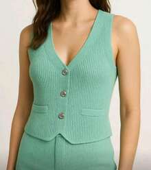 Nadia Women's Fashion Vest With Button - verde menta - Ver 1