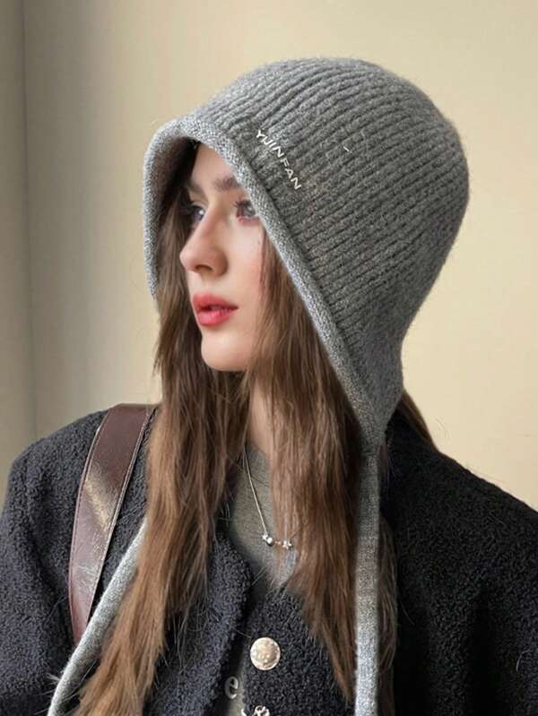 1pc Women's Autumn/Winter Knitted Bucket Hat, Solid Color Versatile Rabbit Fur Warm Ear Protection Cap, Suitable For Outings, Shopping, Parties, Gift