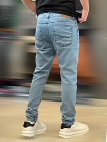 Men's Slim Denim Jeans, Elastane Lycra - Azul Claro - 查看 3