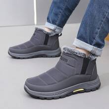 1 Pair Men's Sporty Waterproof & Cold-Resistant Snow Boots With Letter Pattern, Low-Top Molded Sole Outdoor Boots - Grey - View 6