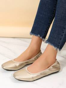 Women's Foldable Square Toe Slip-On Ballet Flats, Lightweight With Thick Insole, Comfortable For Dancing, Yoga, Indoor Sports