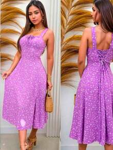 Women's Loose Dress With Slit Summer  2026 - 紫羅蘭色 - 查看 2