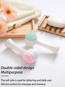 Manualna dwustronna szczoteczka oczyszczająca, miękka silikonowa szczoteczka do twarzy, głębokie oczyszczanie, delikatny peeling, delikatna skóra, ręczny płyn do demakijażu, masażer do twarzy do głębokiego oczyszczania, pielęgnacja skóry, niezbędny do oczyszczania twarzy, akcesoria do pielęgnacji skóry, prezenty dla kobiet