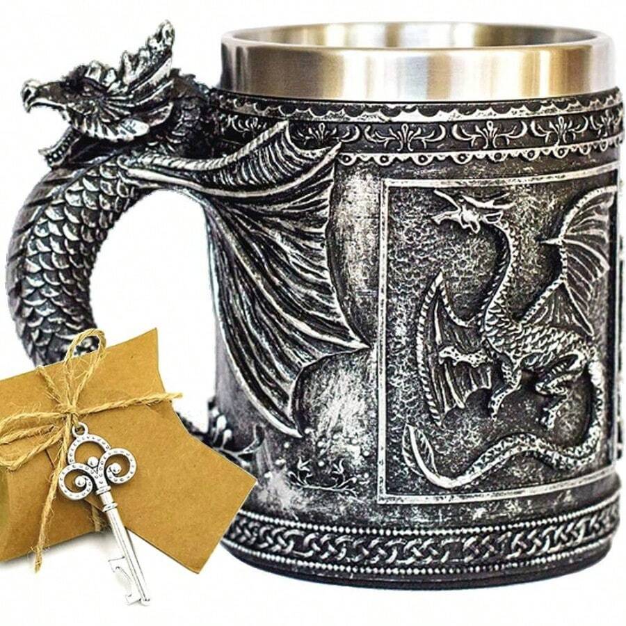 Medieval GOT Dragon DandD Game Mug Collectible Of Thrones Merchandise Beer Steins Viking Tankard Mug Stainless Coffee Cup Gift Mug For Dragon Collector Themed Party Decoration - DragonMug1 - Xem 1
