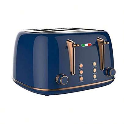 Vintage Electric 4 Slice Toaster Copper Blue Stainless Steel 1650W