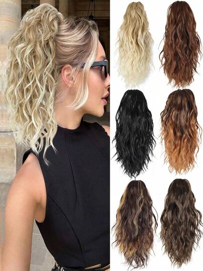 Curly Hair Ponytail Extension 14 Inch Claw Drawstring Ponytail Wig Pieces High Pony Tails Hair Extensions Synthetic Friendly Fiber For Women