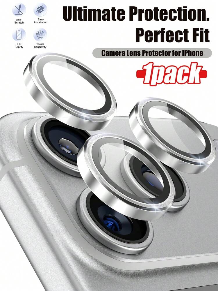 1 套，防刮超清银色钢化玻璃相机镜头保护膜 - 兼容 /17/17 Air/17 Pro/17 Pro Max、15 Pro Max、14 Plus、13、12、11、15 Pro、15 Plus、14 Pro - 完美贴合，无缝隙，采用先进的粘合材料，易于安装。 - 銀色 - 查看 1