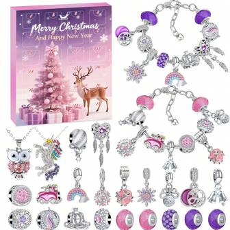 24pcs DIY Bracelet & Necklace Set, Christmas Jewelry Surprise Gift Box