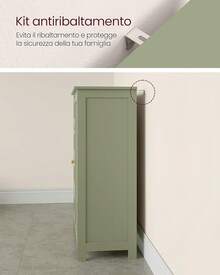 Mobile per vasca da bagno, mobile indipendente, mobile in legno con 4 cassetti e anta, ripiano regolabile, per soggiorno, cucina, corridoio, bianco LHC41W