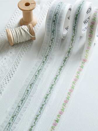 3 件/包复古美学百搭多功能蕾丝、景观美化、剪贴簿用品、胶带、极简主义花卉、网格、草莓、日记本、杂志、装饰贴纸、文具用品