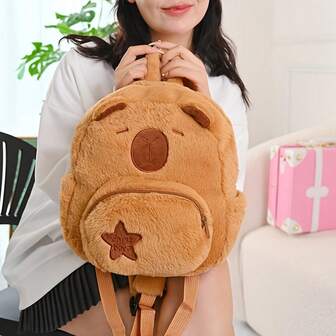 Plush Capybara Backpack, Cute Bookbag, Versatile Furry Backpack