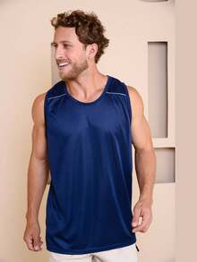 Men's Sleeveless Sports Tank Tops - Quick-Drying And Breathable Running And Gym Shirts With Geometric Patterns - Moisture-Resistant Workout Shirts For Beachwear, Casual Wear - Ideal Gift For Men, Couples - Spring/Summer Sportswear, Gym Clothes - 藏蓝色 - 查看 6