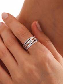 1 pieza Anillo de diseño de línea de plata de ley 925, anillo versátil de uso diario para mujeres, accesorio para fiestas, anillo de mujer de alta calidad, regalo de joyería exquisita - Anillo de línea - Ver 2