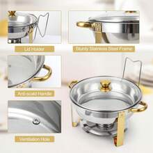 1-2-4 Set, 5L Party Insulated Thermal Container With Temperature Control, Stainless Steel Round Food Warmer Set With Lid And Lid Rack, Suitable For Party Events, For Cooking Use Only - Steel Cover Version - View 5