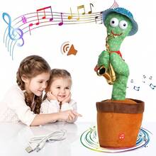 Dancing Cactus Toys, Talking Dancing Cactus Singing Record Imitate Repeat What You Say Toy With 120 English Songs Electronic Lighting Plush Cactus Gifts, Fun Creative Electric Plush Cactus (USB Charging), Singing Dancing Cactus LED Luminous Toy Funny Plush Doll For Kids - 藍色 - 查看 4